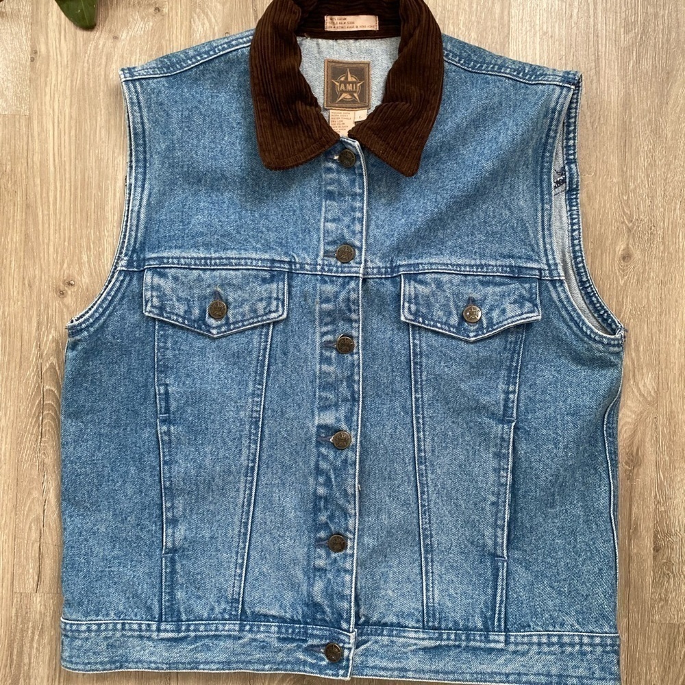 Vintage Jean Denim Corduroy Collar Vest - Picture 2 of 10